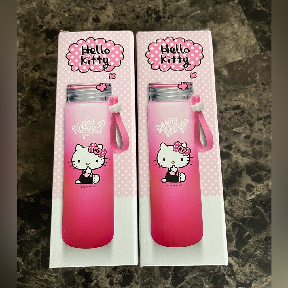 2 Sets Sanrio Hello‎ Kitty Graphic Print Glass Water Bottle Pink 420ML
